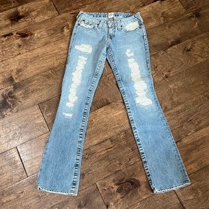 TRUE RELIGION HEAVY DESTROYED BILLY LIGHT WASH JEANS NWOT SIZE 27